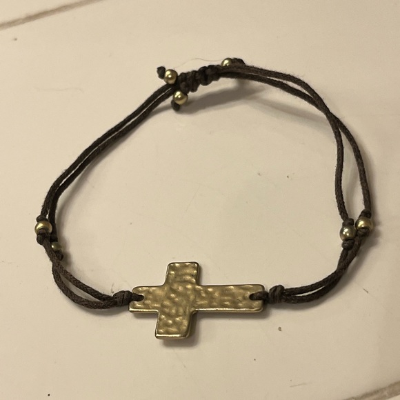 Gold and Brown Distressed Leather 'Blessed' and Cross Bracelets - Picture 5 of 9